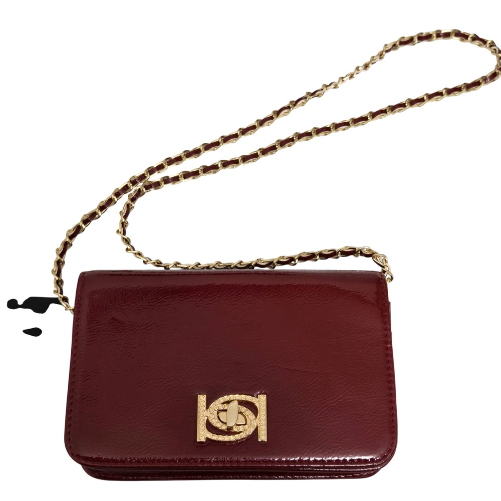 Bebe Sophia Patent Shoulder Bag Wine‎ Red Gold Chain MSRP 69